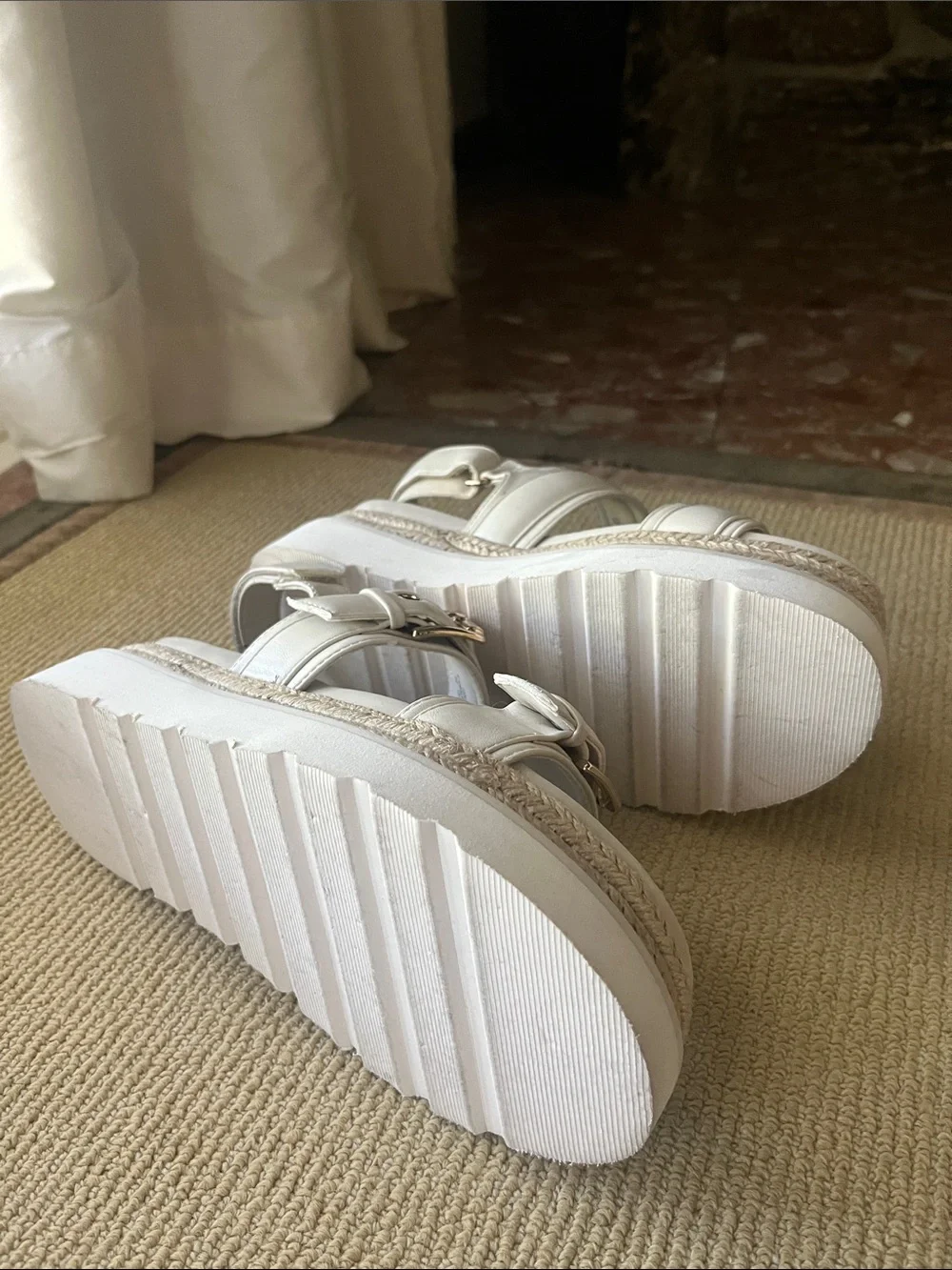 Steve Madden White Platform Espadrille Sandals with Gold Buckles